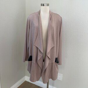 Logo Lounge Womens Plus 1X Waterfall French Terry Cardigan‎ Taupe Pockets